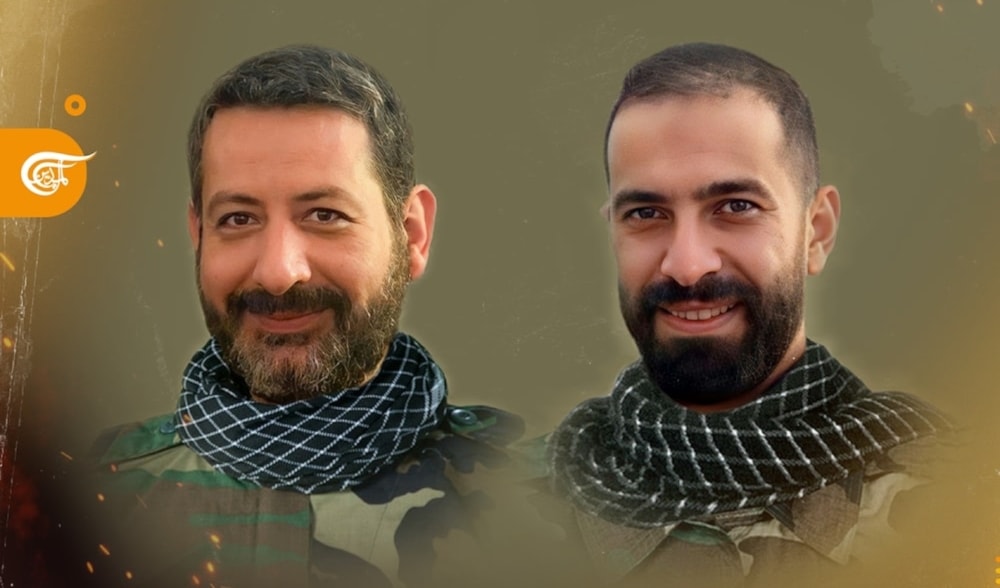 The two Hezbollah freedom fighters were martyred on the path to al-Quds Hussein Mohammad Shamas and Mohammad Jaafar Osseily on February 7, 2024. (Al Mayadeen)