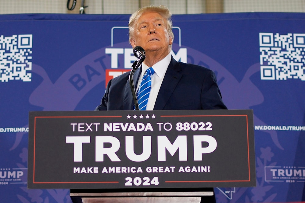 Republican presidential candidate former President Donald Trump speaks at a campaign event Jan. 27, 2024, in Las Vegas, Nevada (AP)