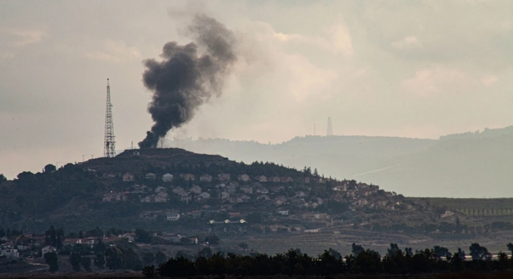Plumes of smoke rise from the Israeli 