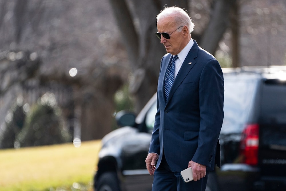 President Joe Biden walks to board Marine One on the South Lawn of the White House, Thursday, Feb. 8, 2024, in Washington. (AP Photo/Evan Vucci)
