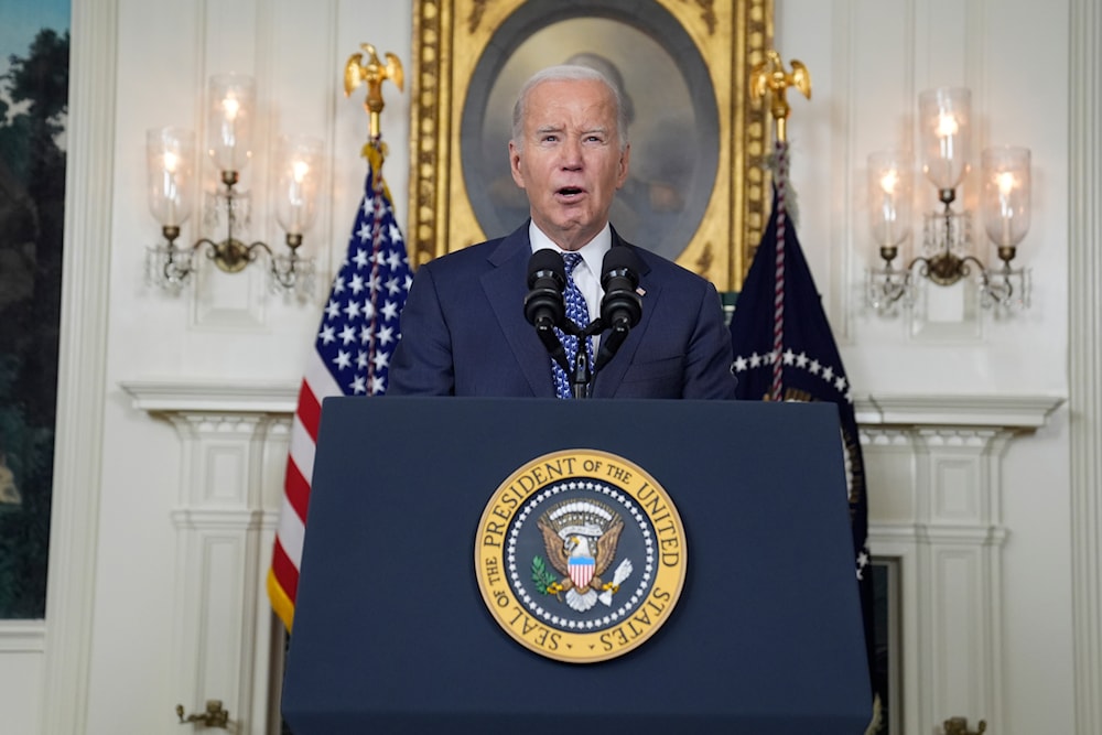 President Joe Biden speaks in the Diplomatic Reception Room of the White House, Tuesday, Feb. 8, 2024, in Washington. (AP)