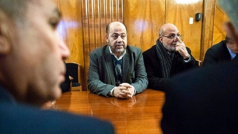 Mousa Abu Marzouk, a member of the Political Bureau of Hamas, during the meeting of Palestinian factions in Moscow. (AP)