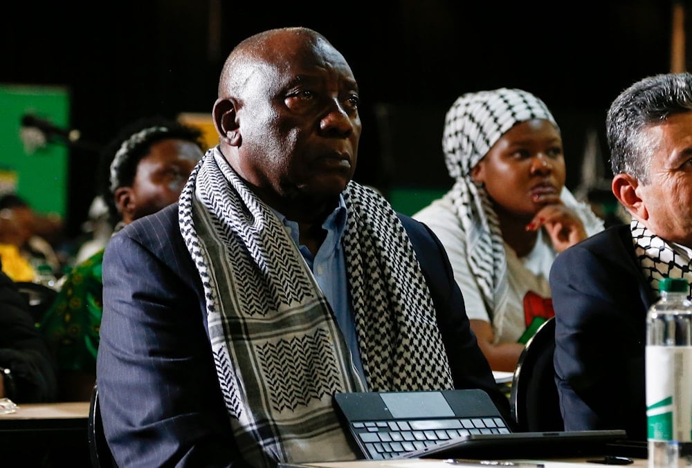 South African President Cyril Ramaphosa listens in Johannesburg, South Africa, the ruling from the top U.N. court on Friday, Jan 26, 2024 (AP)