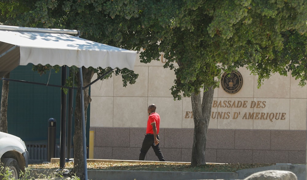 A man enters the US embassy in Port-au-Prince, Haiti, Sunday, March 10, 2024. (AP)