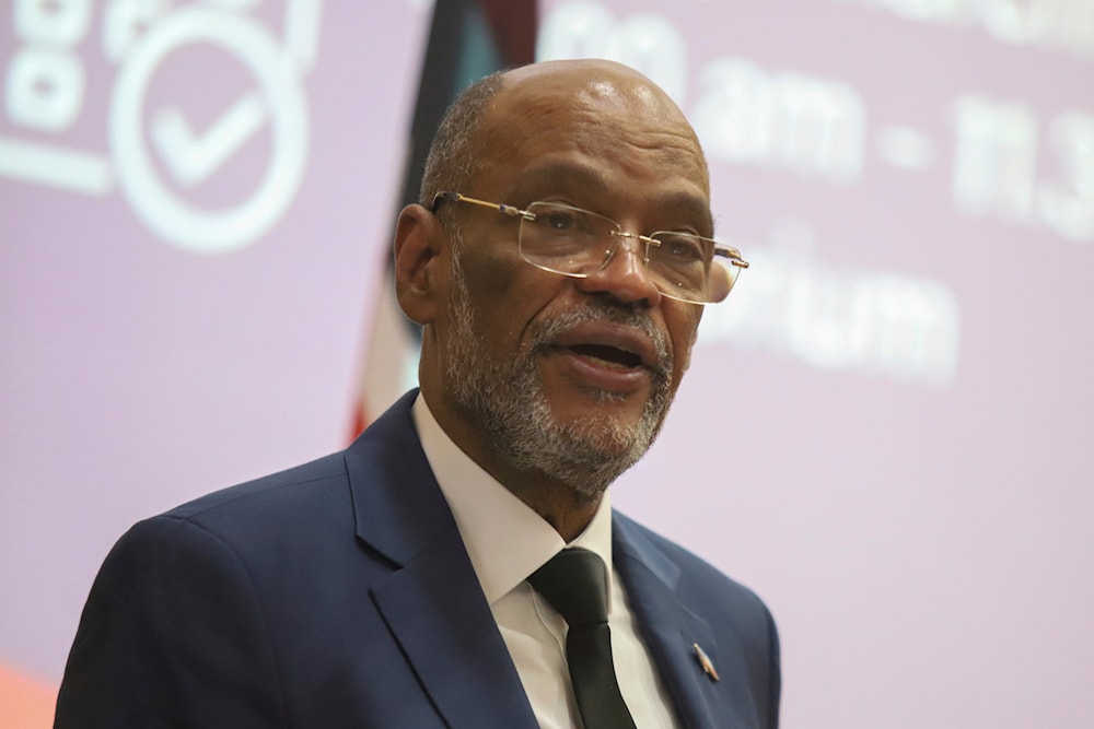 Haiti's Prime Minister Ariel Henry gives a public lecture at the United States International University (USIU) in Nairobi, Kenya, on March 1, 2024.(AP)