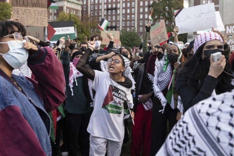 Students gather for a protest at Columbia University against the Israeli genocide in Gaza, Thursday, Oct. 12, 2023, in New York. (AP)