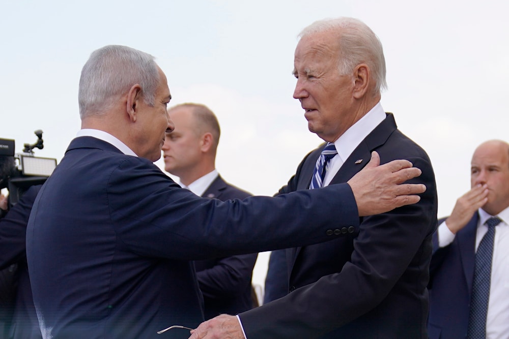 President Joe Biden is greeted by Israeli Prime Minister Benjamin Netanyahu after arriving at Ben Gurion International Airport, Wednesday, Oct. 18, 2023, in 'Tel Aviv'. 
