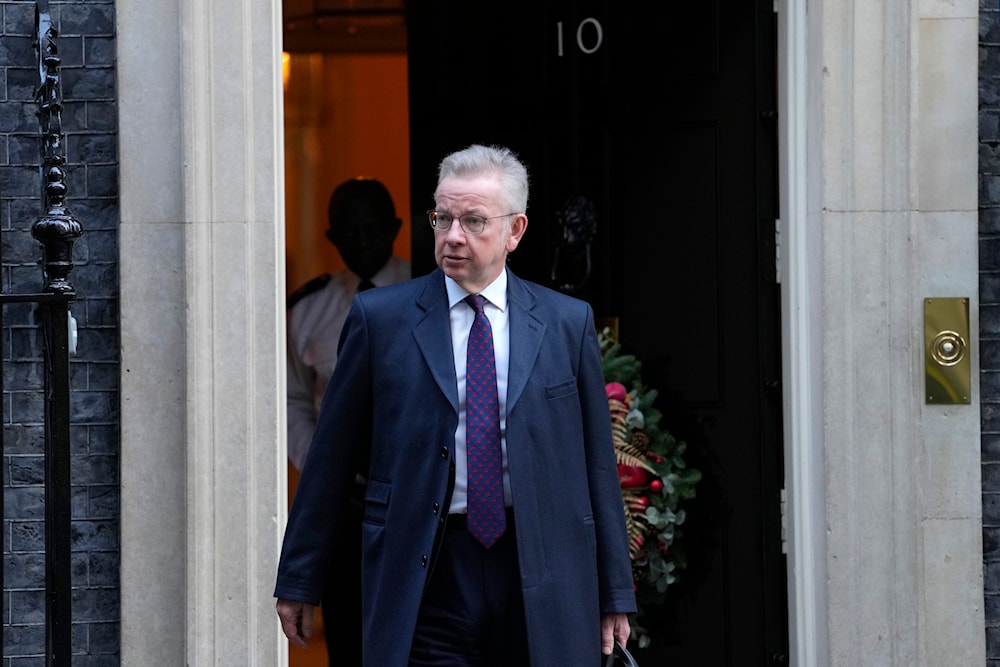 Michael Gove, Britain's Secretary of State for Levelling Up, Housing and Communities leaves 10 Downing Street in London, Wednesday, Dec. 6, 2023. (AP)