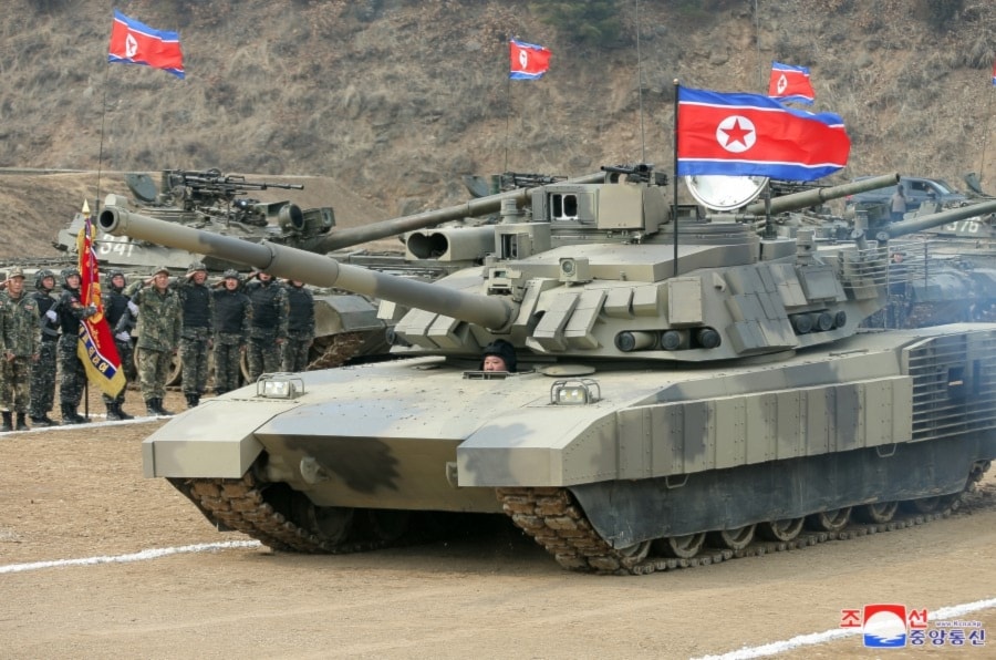 DPRK leader guides the tankmen's training match on March 14, 2024. (KCNA)