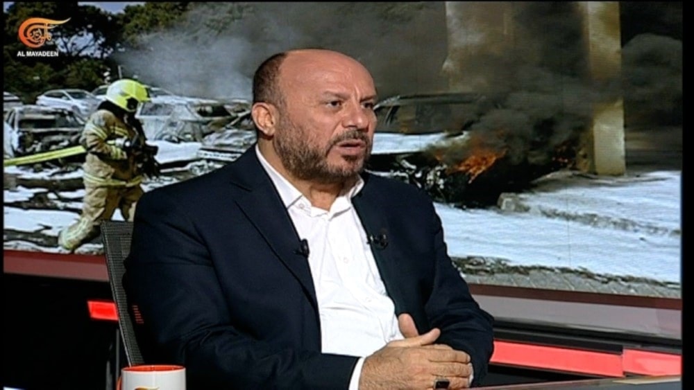 Hamas' representative in Lebanon Ahmad Abdel Hadi in an interview with Al Mayadeen, undated. (ScreenGrab/Al Mayadeen)
