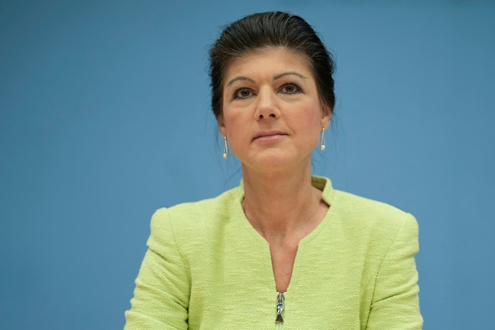 German politician Sahra Wagenknecht, best-known face of the Left Party, arrives for a news conference to announce the founding of a precursor to a new party in Berlin, Germany, Oct. 23, 2023. (AP)