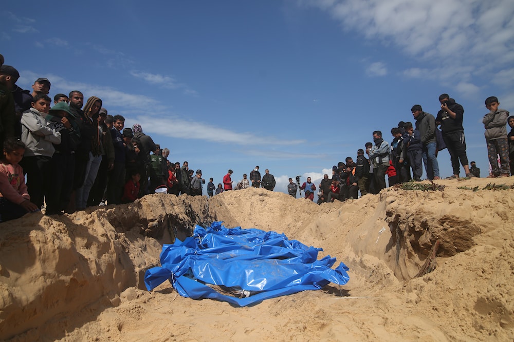 Palestinians attend a mass funeral of people killed in the Israeli offensive on Khan Younis in Rafah, Gaza Strip, Thursday, March 7, 2024. (AP)