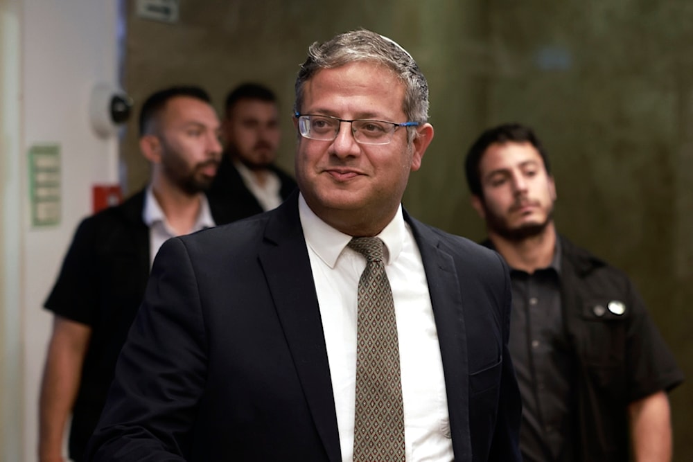 Israel's National Security Minister Itamar Ben-Gvir arrives for a weekly cabinet meeting, at the prime minister's office in Jerusalem Sunday, Aug. 27, 2023 (AP)