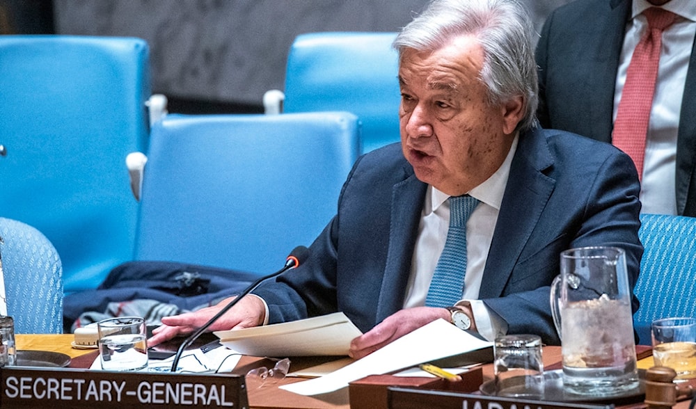 United Nations Secretary-General António Guterres addresses a meeting of the United Nations Security Council, Monday, March 18, 2024, at U.N. headquarters. (AP)