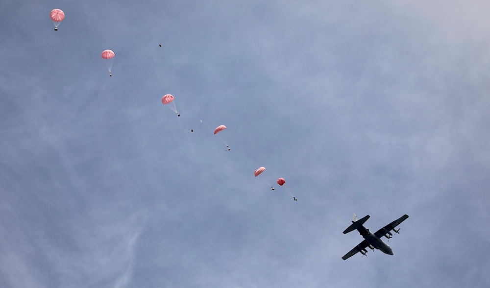 Humanitarian aid is airdropped to Palestinians in Gaza City, Gaza Strip, on Sunday, March 17, 2024. (AP)