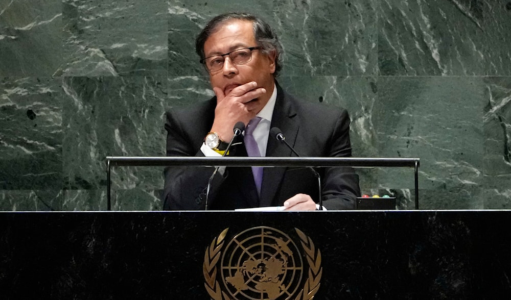 Colombia's President Gustavo Petro Urrego waits for audience noise to stop before he addresses the 78th session of the United Nations General Assembly, Tuesday, Sept. 19, 2023. (AP)