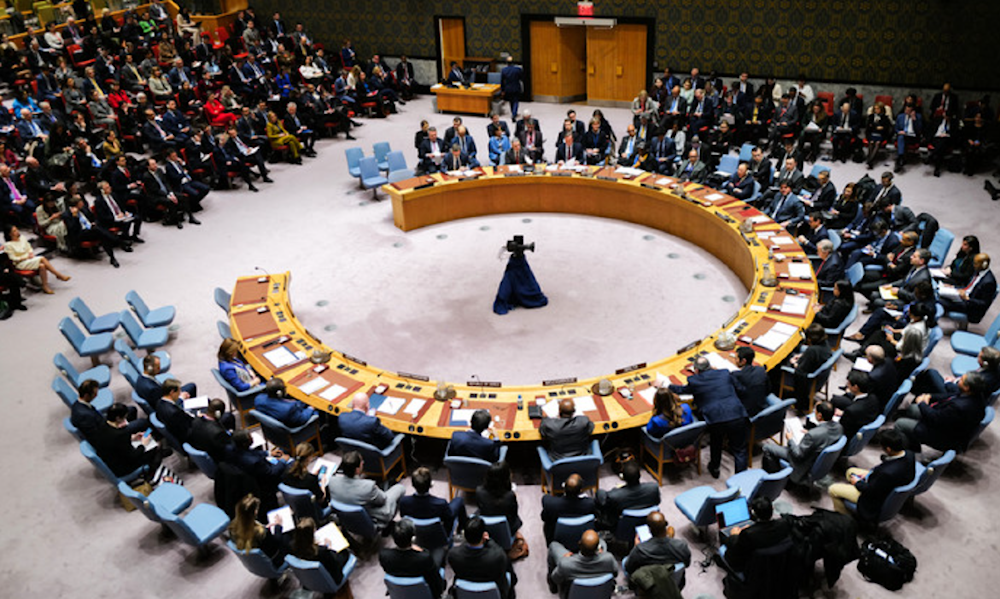 The UN Security Council holds a meeting on the Russia-Ukraine war, at UN Headquarters in New York City on February 23, 2024. (AFP)