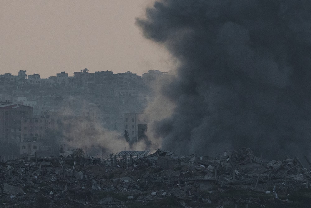 Smoke rises following an explosion in the Gaza Strip, as seen from occupied Palestine, Tuesday, March 5, 2024. (AP)