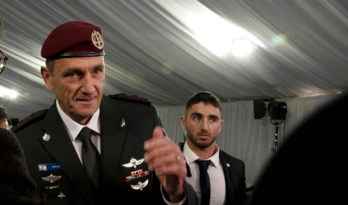 Israel Occupation Forces Chief of Staff Herzi Halevi after his transition ceremony with the Prime Minister, Defense Minister, and the outgoing chief, in occupied al-Quds, Monday, Jan. 16, 2023. (AP)