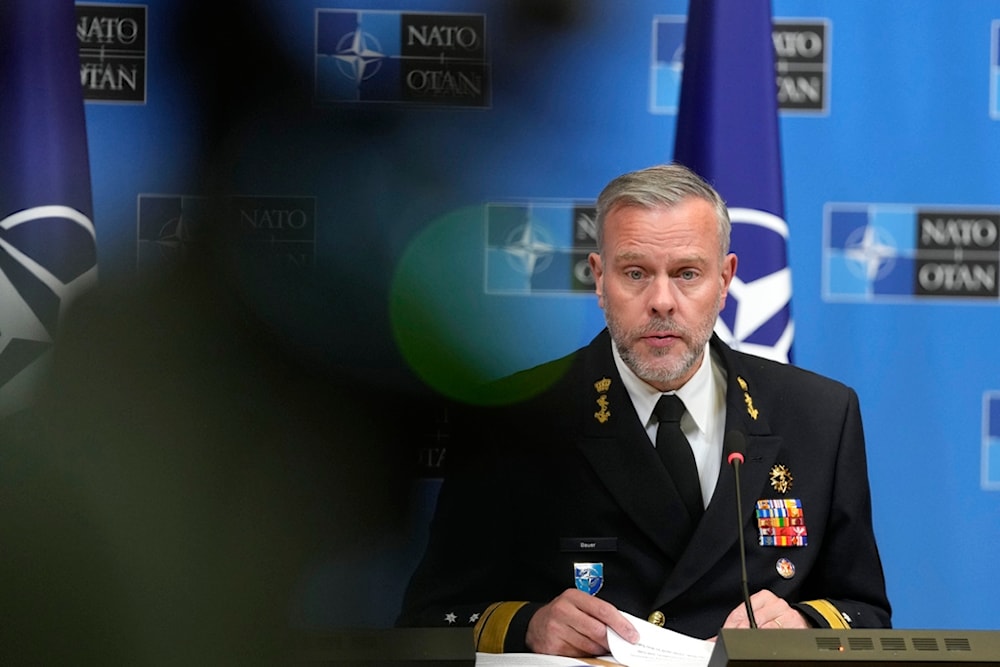 Chair of the NATO Military Committee Admiral Rob Bauer addresses a media conference at NATO headquarters in Brussels, Thursday, Jan. 18, 2024. (AP)