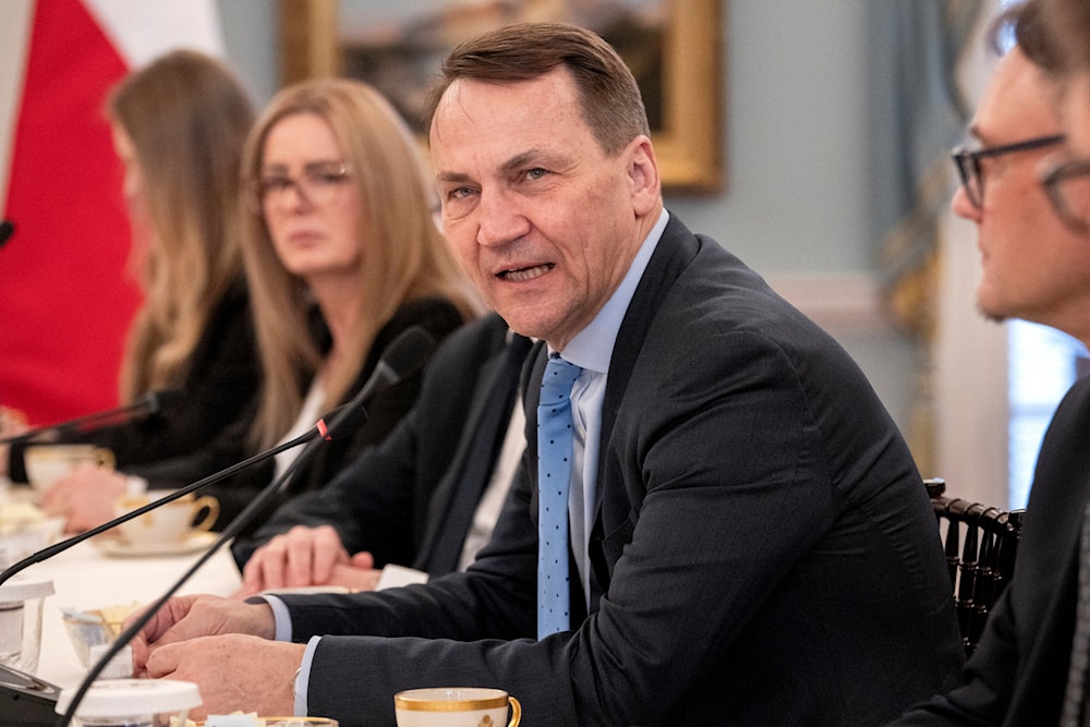 Polish Foreign Minister Radoslaw Sikorski speaks while meeting with Secretary of State Antony Blinken, not pictured, Monday, Feb. 26, 2024, at the State Department in Washington. (AP)