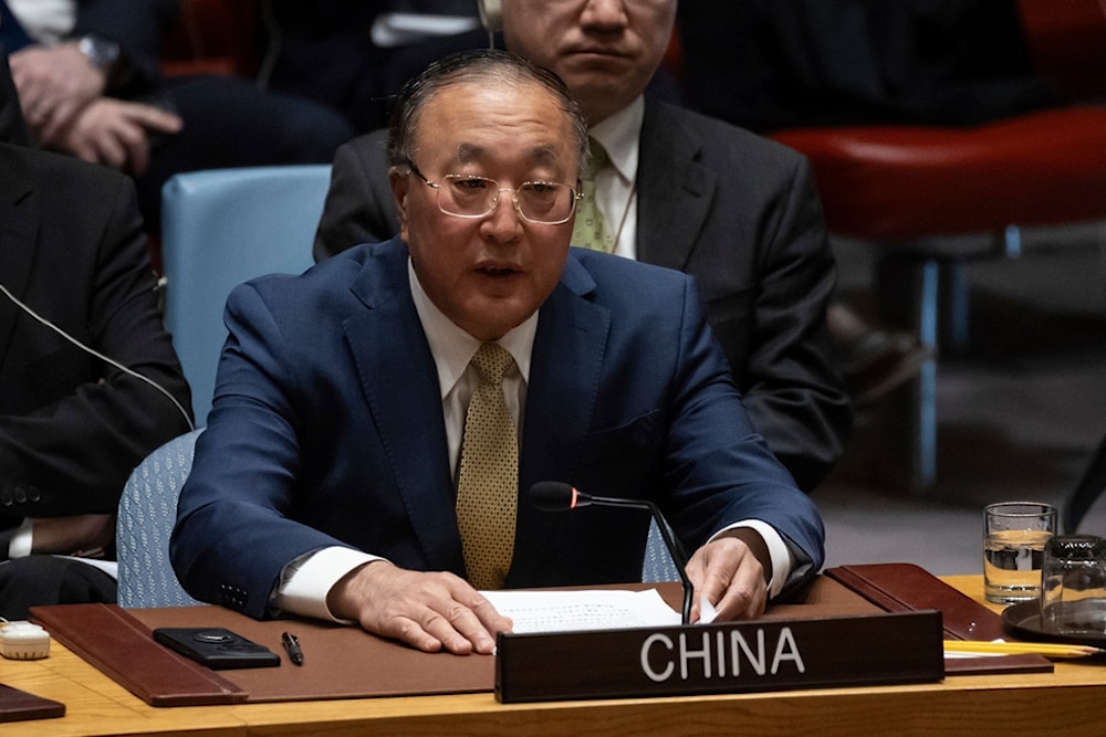 Zhang Jun, Ambassador and Permanent Representative of China to the United Nations, speaks during a Security Council meeting at United Nations headquarters, Friday, March. 22, 2024. (AP)