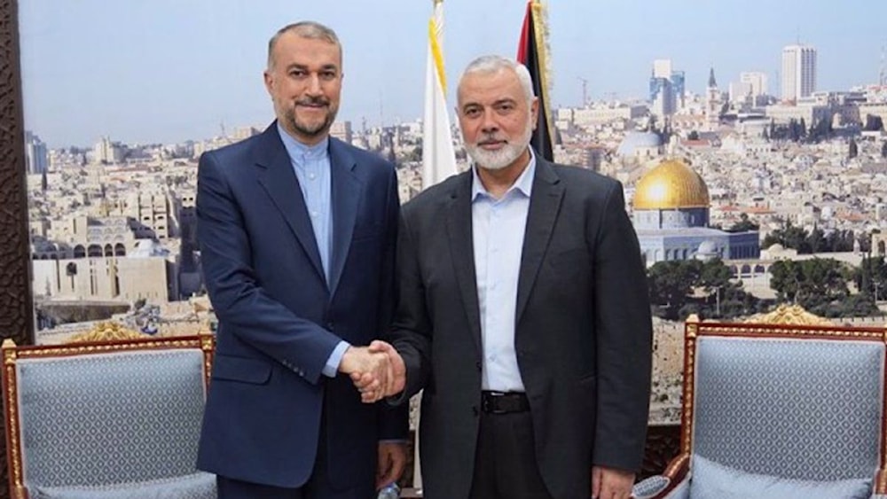 Iranian Foreign Minister Hossein Amir-Abdollahian (left) and Hamas Leader Ismail Haniyeh met in Doha. (Iranian Foreign Ministry)
