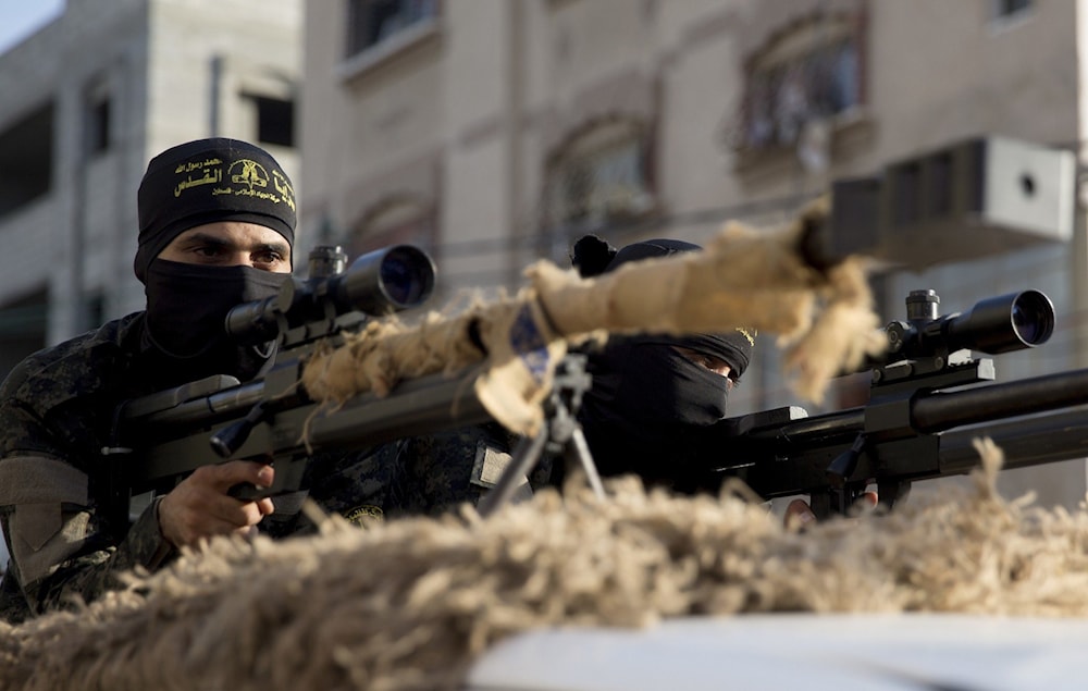 Fighters from the al-Quds Brigades, the military wing of the Palestinian Islamic Jihad movement (PIJ) use snipers during military drills in Gaza in an undated photo (Social media)