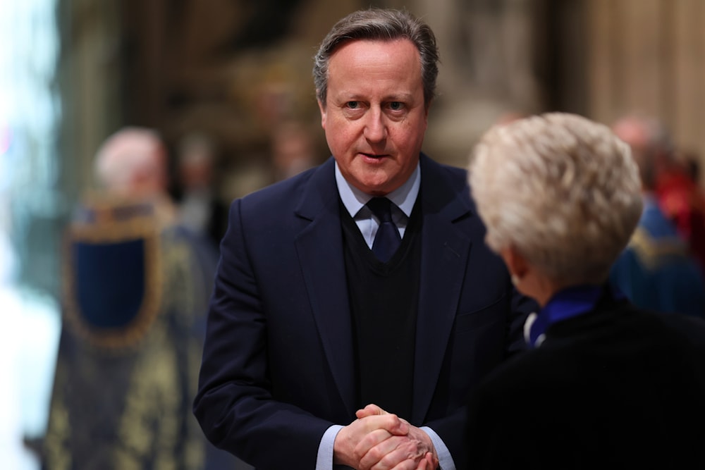 Britain's Foreign Secretary David Cameron arrives to attend the annual Commonwealth Day Service of Celebration at Westminster Abbey, in London, Monday, March 11, 2024. (Pool/AP)