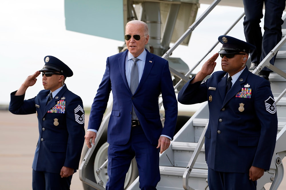 President Joe Biden arrives on Air Force One Wednesday March 20, 2024, at Dallas-Fort Worth International Airport, in Dallas. (AP)