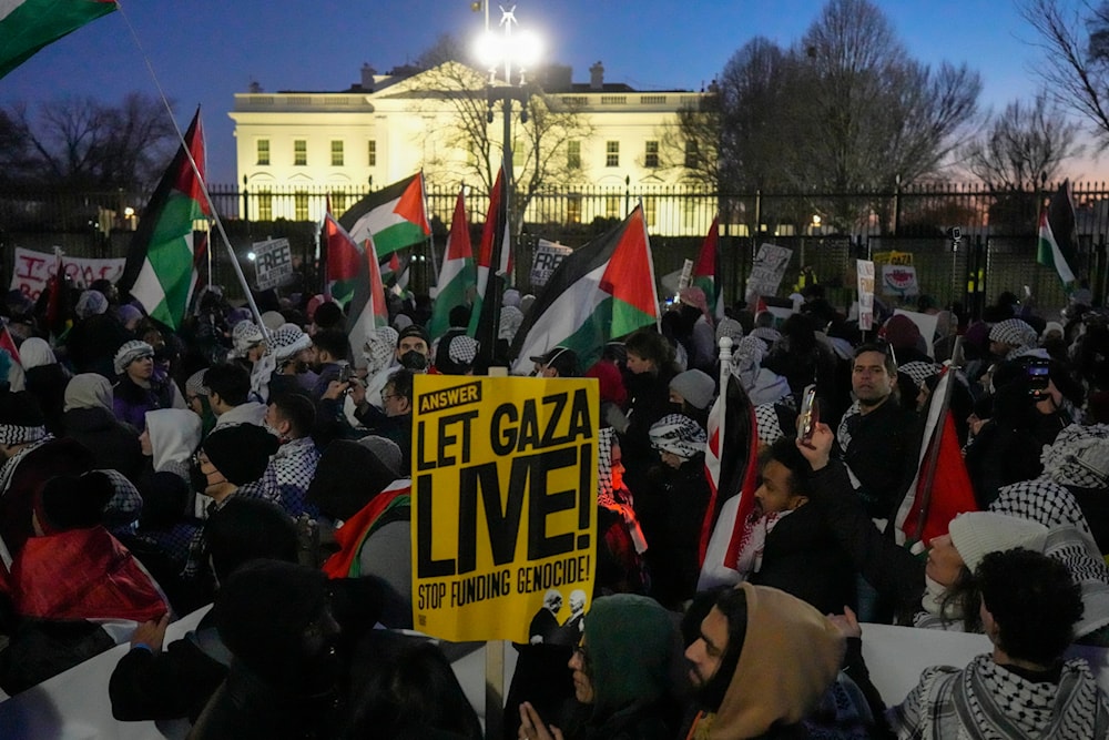 Protesters rally during a pro-Palestinian demonstration asking for a cease-fire in Gaza at Union Station in Washington, November 17, 2023 (AP)