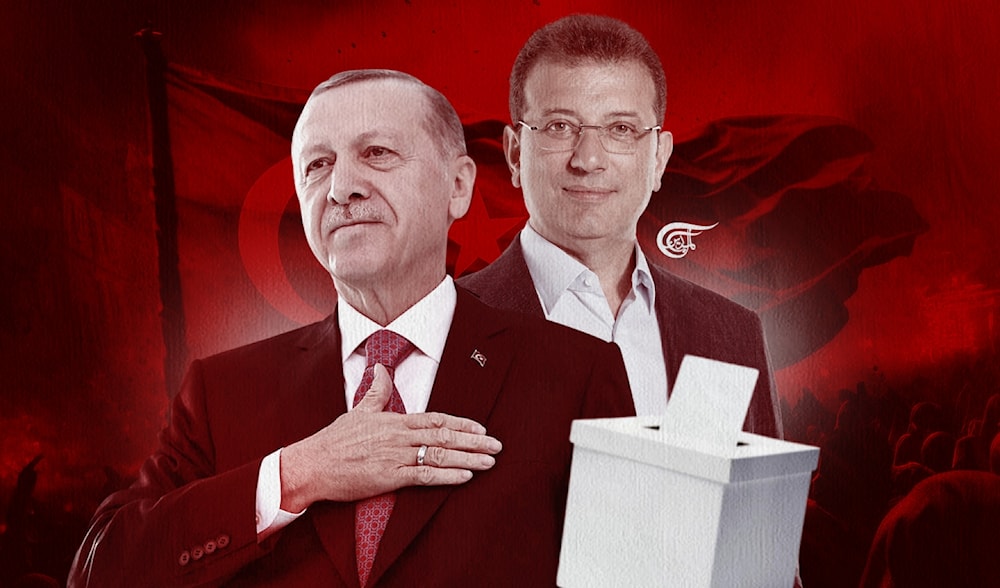 An image of Turkish President Recep Tayyip Erdogan and Istanbul Mayor Ekrem Imamoglu (Illustrated by: Zeinab el Hajj, Al Mayadeen English)