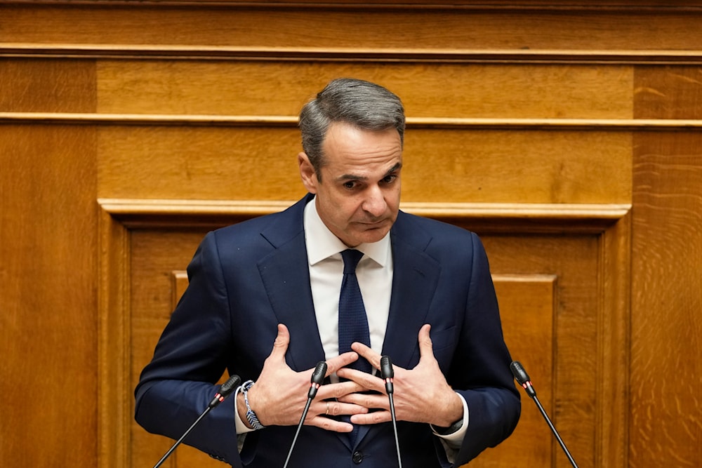 Greece Prime Minister Kyriakos Mitsotakis speaks during a parliament session in Athens, on Thursday, March 28, 2024. (AP)