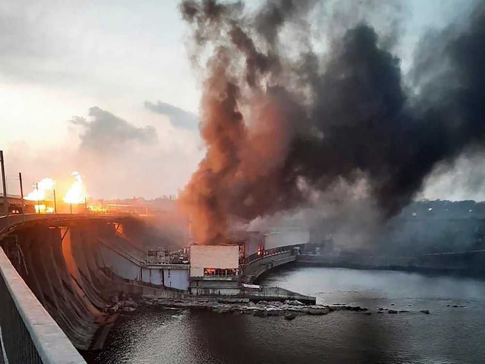 Wreckage of electric infrastructure on the Dnipro Dam in Zaporizhia, Ukraine, on March 22, 2024. (@USAmbKyiv)