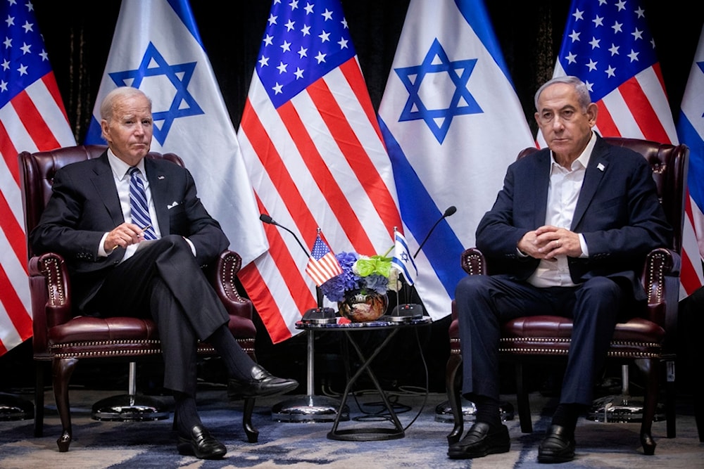 U.S. President Joe Biden, left, pauses during a meeting with Israeli Prime Minister Benjamin Netanyahu, right, in 