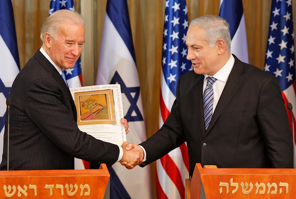  In this March 9, 2010, file photo, then-U.S Vice President Joe Biden shakes hand with Israeli Prime Minister Benjamin Netanyahu at his residence in al-Quds.(AP)