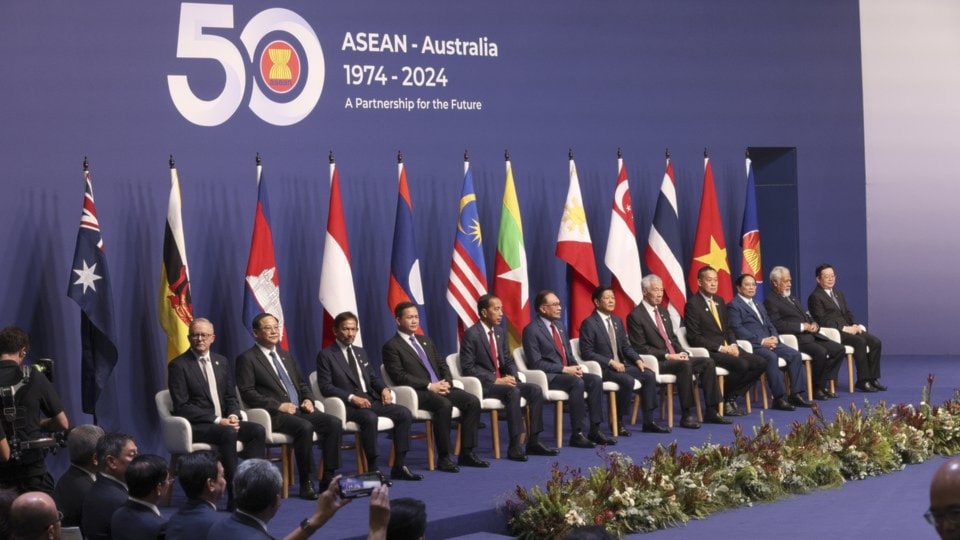 Members of ASEAN pose for a photo during the Association of Southeast Asian Nations, ASEAN-Australia Special Summit in Melbourne, Australia, Tuesday, March 5, 2024. (AP)