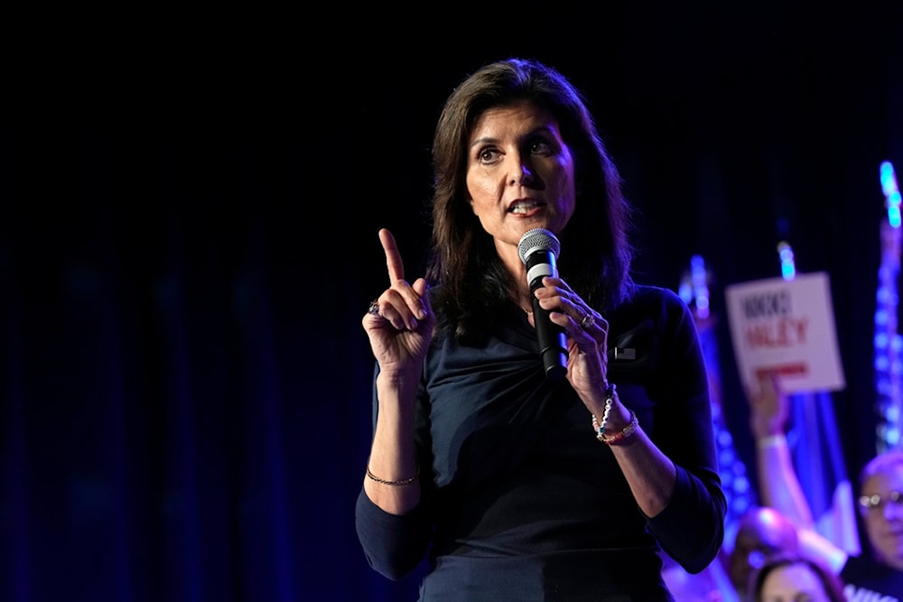 Republican presidential candidate former UN Ambassador Nikki Haley makes comments at a campaign event in Forth Worth, Texas, Monday, March 4, 2024. (AP)