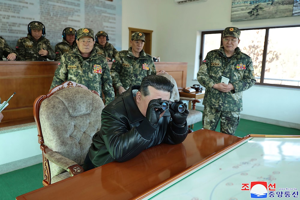 In this photo provided by the North Korean government, North Korean leader Kim Jong Un, foreground, visits a western operational training base in North Korea Wednesday, March 6, 2024. (AP)