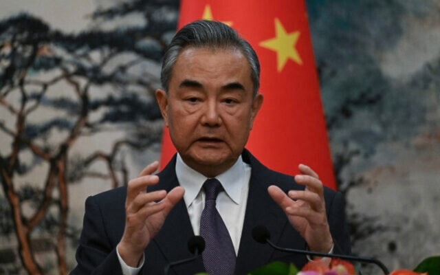 China's Foreign Minister Wang Yi attends the EU-China High-Level Strategic Dialogue at the Diaoyutai State Guest House in Beijing on October 13, 2023. (AFP)