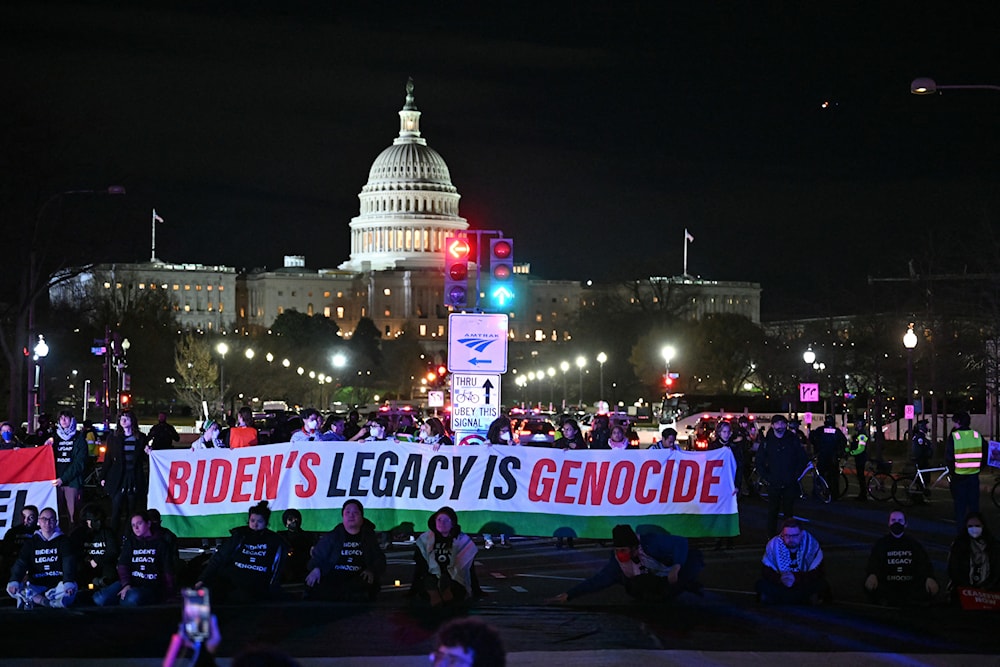 'Biden’s legacy is genocide': pro-Palestine protesters near US Capitol