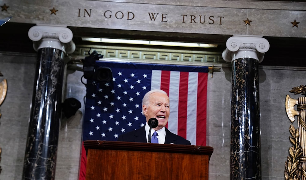 President Joe Biden delivers the State of the Union address to a joint session of Congress at the Capitol, Thursday, March 7, 2024, in Washington. (Pool via AP)