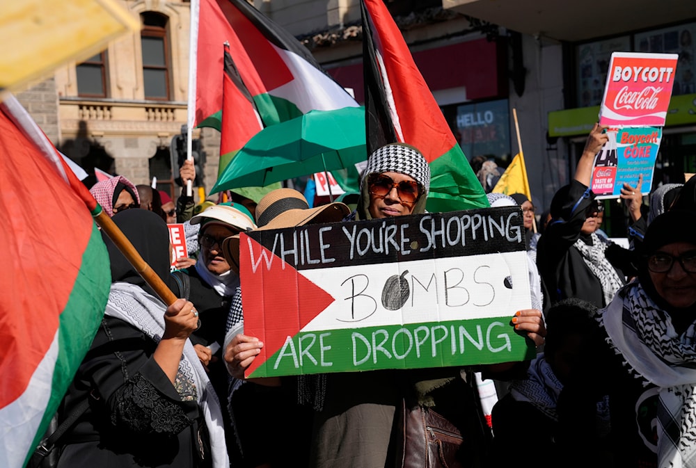 Partidarios pro palestinos participan en la protesta del Día de Al Quds en Ciudad del Cabo, Sudáfrica, el viernes 5 de abril de 2024. (AP)