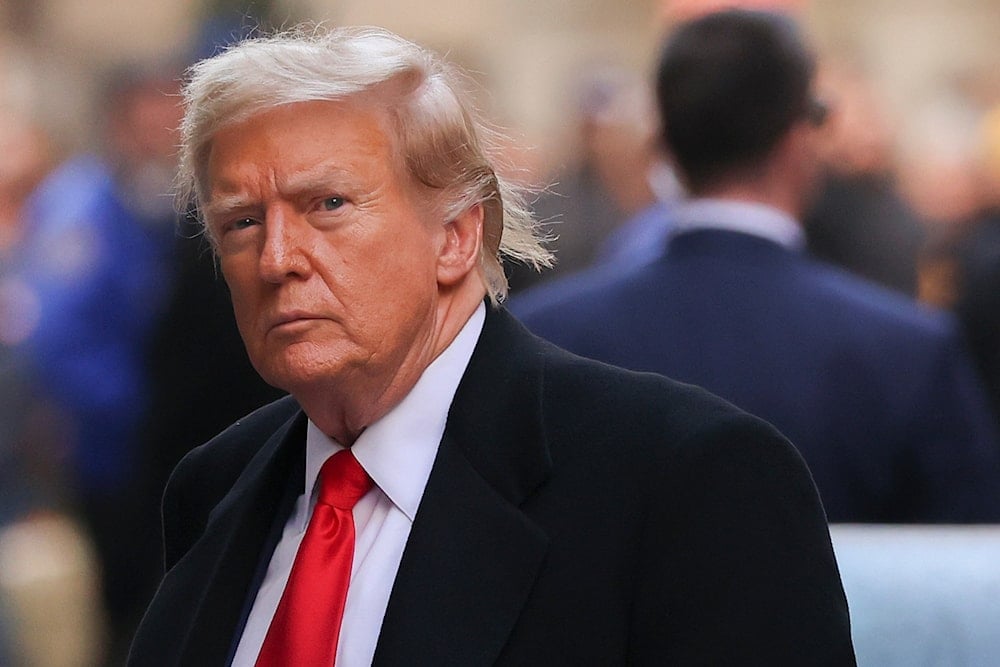 Former President Donald Trump arrives for a news conference at Manhattan Criminal Court on March 25, 2024, in New York. (AP)