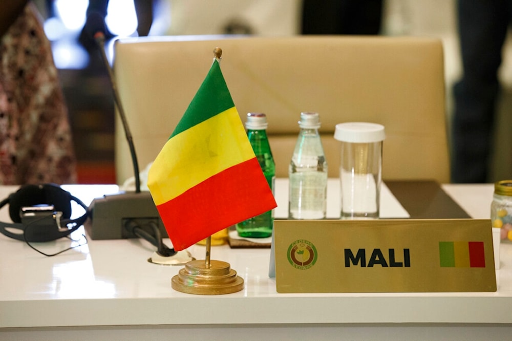 The seat of the representative of Mali stands empty during the fifth extraordinary summit in Accra, Ghana, Friday March 25, 2022. (AP)