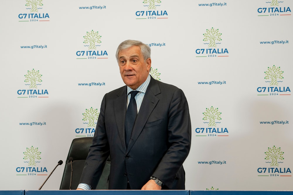 Italian Foreign Minister Antonio Tajani arrives at a press conference on G7 at the Foreign Ministry in Rome, on Wednesday, Jan. 17, 2024. (AP)