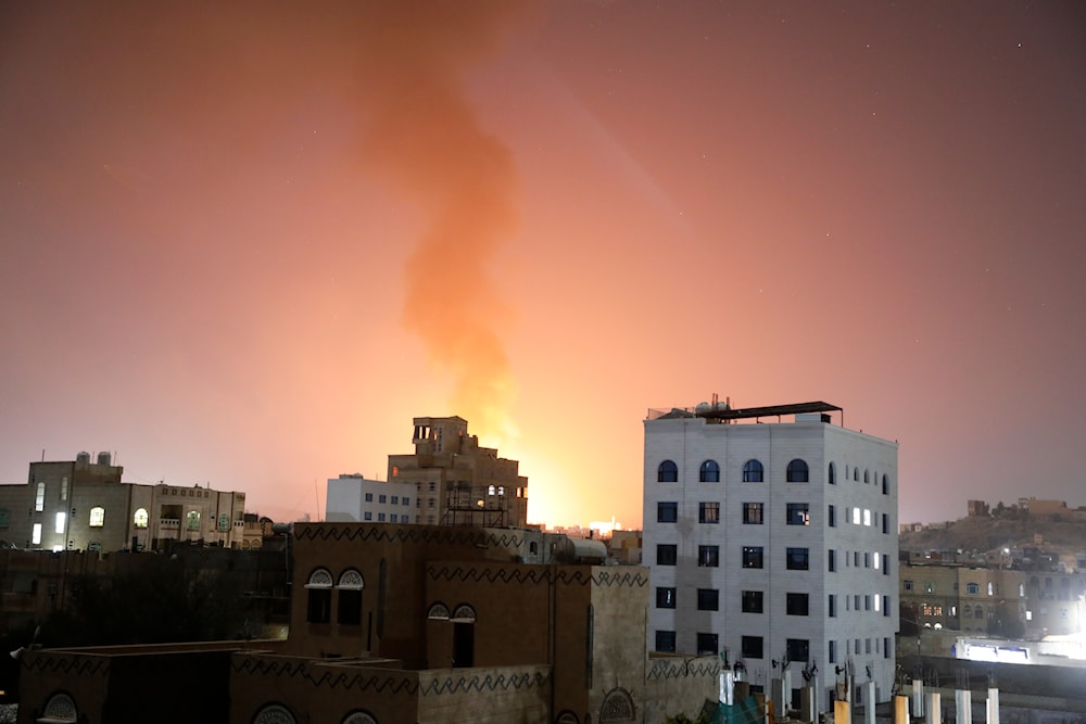 Smoke rises after the US-led airstrikes hit targets in Sanaa, Yemen, on Sunday, Feb. 25, 2024. (AP)