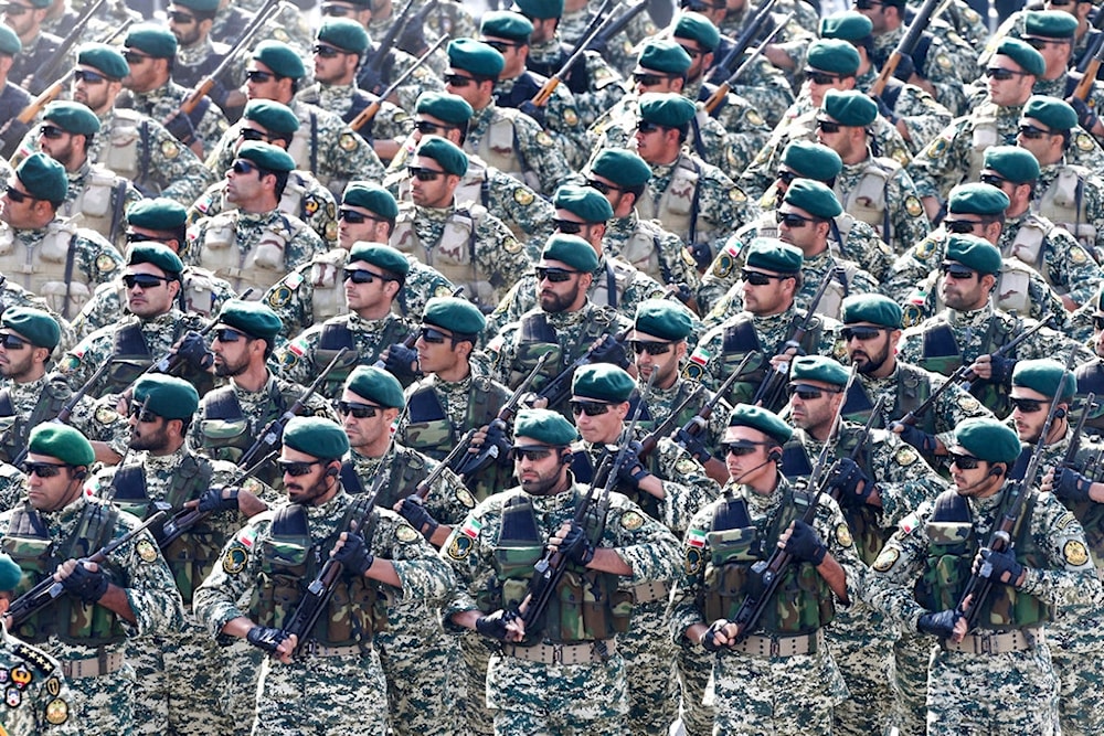 Iranian army troops march during a parade marking National Army Day in front of the mausoleum of the late revolutionary founder Ayatollah Khomeini, just outside Tehran, Iran, Wednesday, April 18, 2018. (AP)