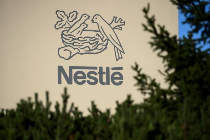 This file photo shows a logo of the world's leading food industry group Nestle at the group's Research Center in Vers-chez-les-Blanc above Lausanne. (AFP)