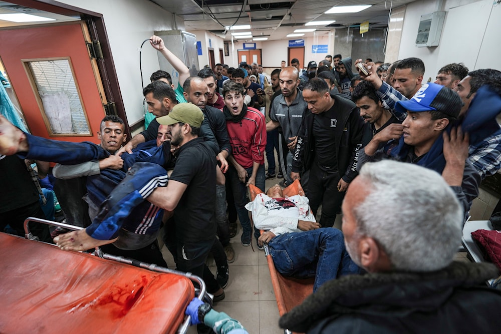 Wounded Palestinians arrive to the Al Aqsa hospital in Deir al Balah following an Israeli bombardment in the Maghazi refugee camp, central Gaza Strip, Tuesday, April 16, 2024. (AP)